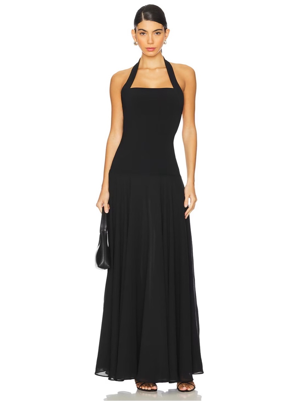 NWT Lovers & Friends Sophie Gown in Black Halter Chiffon Glam Elegant Luxury